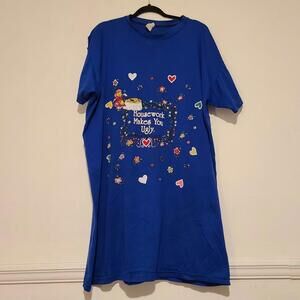 NO SIZE TAG Vintage Women's Hang Around Blue Sleep Shirt Dress Nightgown